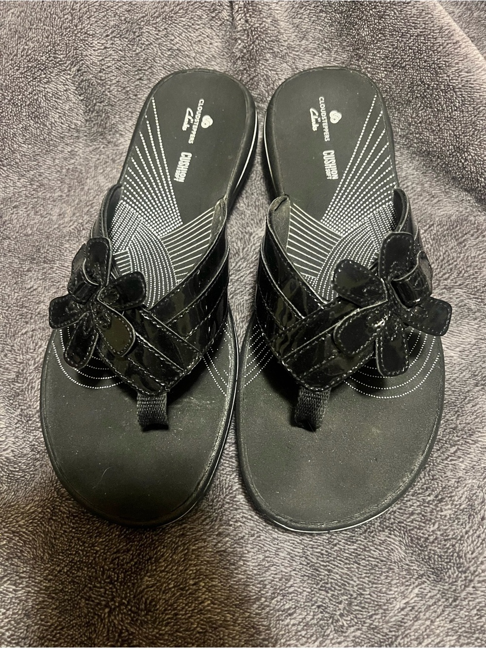Clarks Black Slip-On Flower Accent Mules